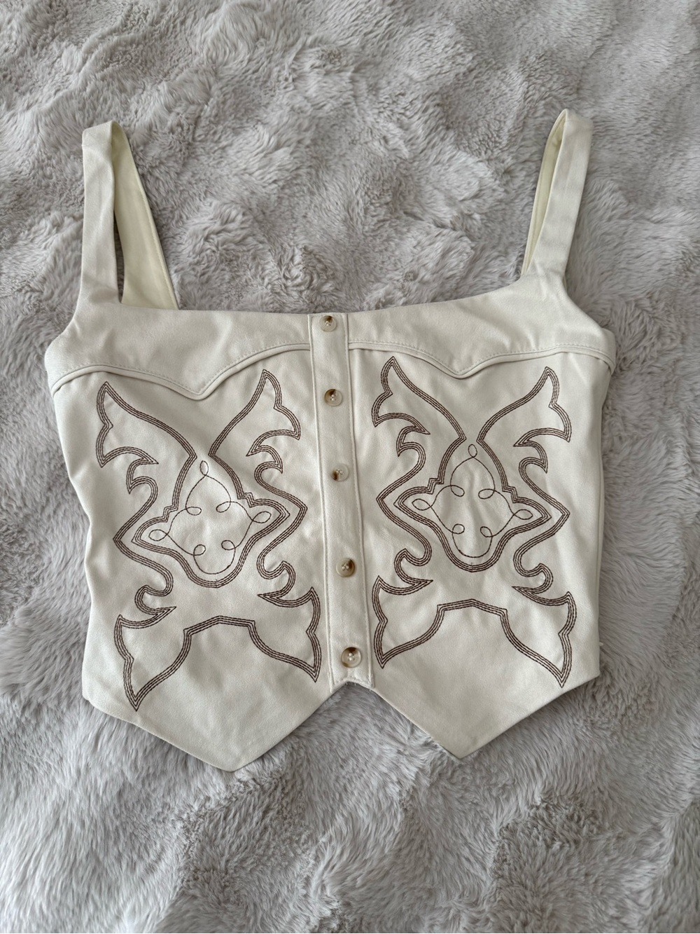 Cream Embroidered Corset Crop Top